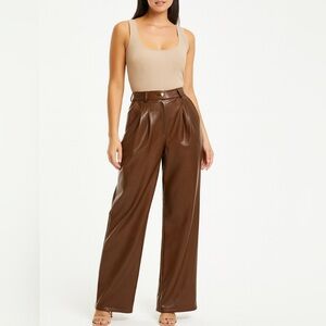 Sofia Richie x Bar III Women’s Faux Leather Wide Leg Pleated Pants Brown Size 4